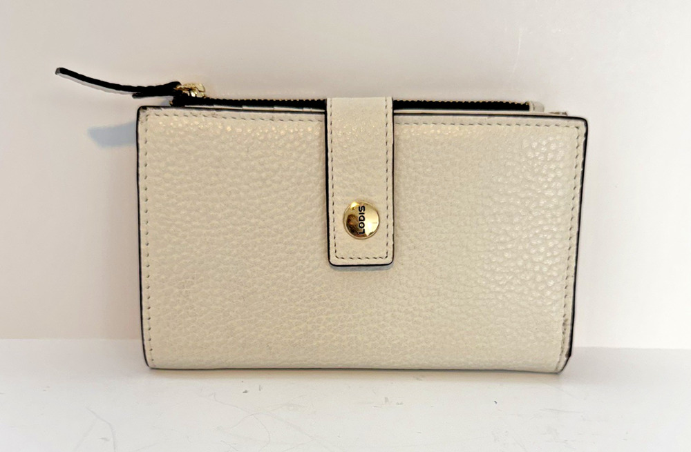 LODIS Kate North South French Purse Ivory Leather Coin Purse Card Wallet